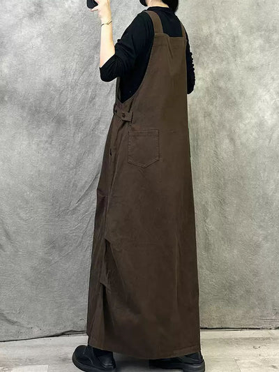 Plus Size Women Autumn Casual Solid Loose Overall Dress