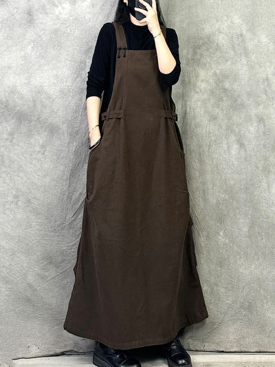 Plus Size Women Autumn Casual Solid Loose Overall Dress
