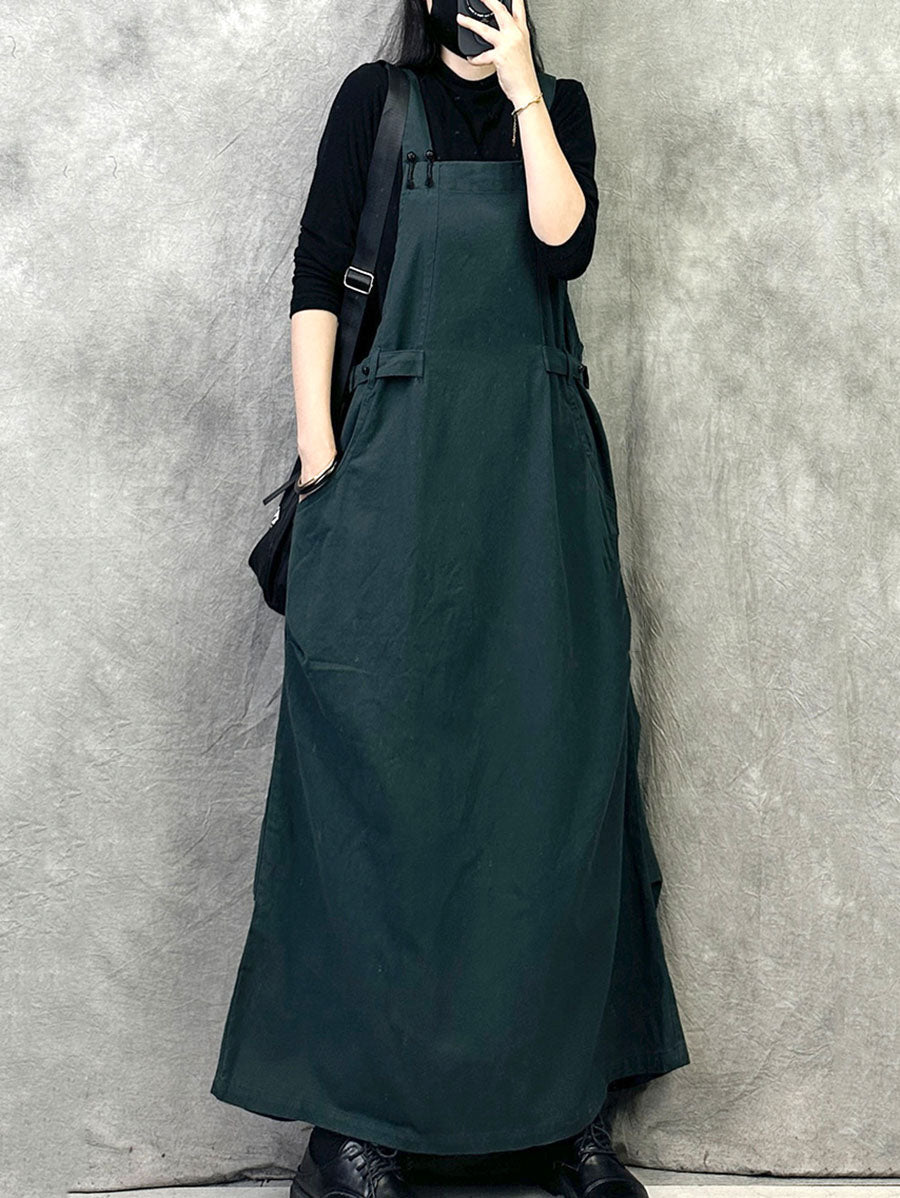 Plus Size Women Autumn Casual Solid Loose Overall Dress