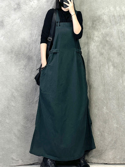 Plus Size Women Autumn Casual Solid Loose Overall Dress