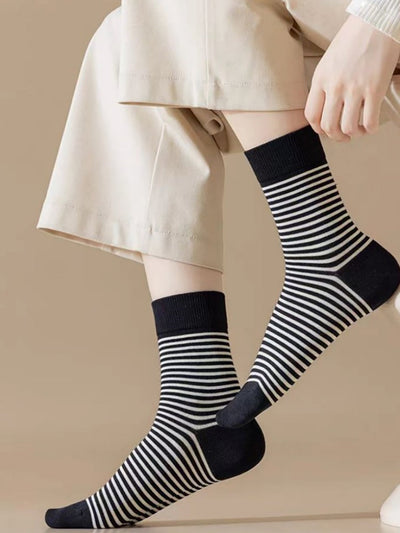5 Pairs Women Autumn Stripe Cotton Mid-Heel Socks