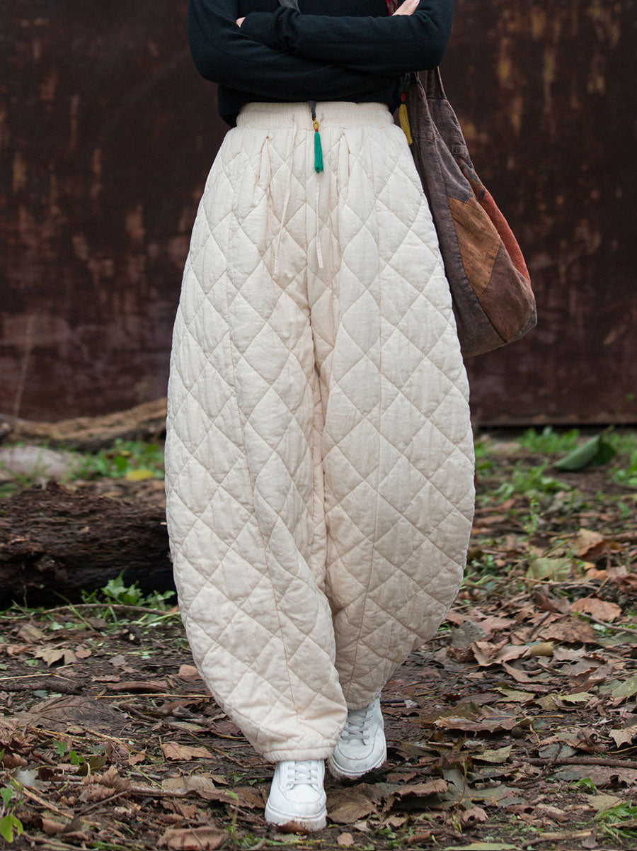 Women Winter Retro Solid Padded Cotton Harem Pants