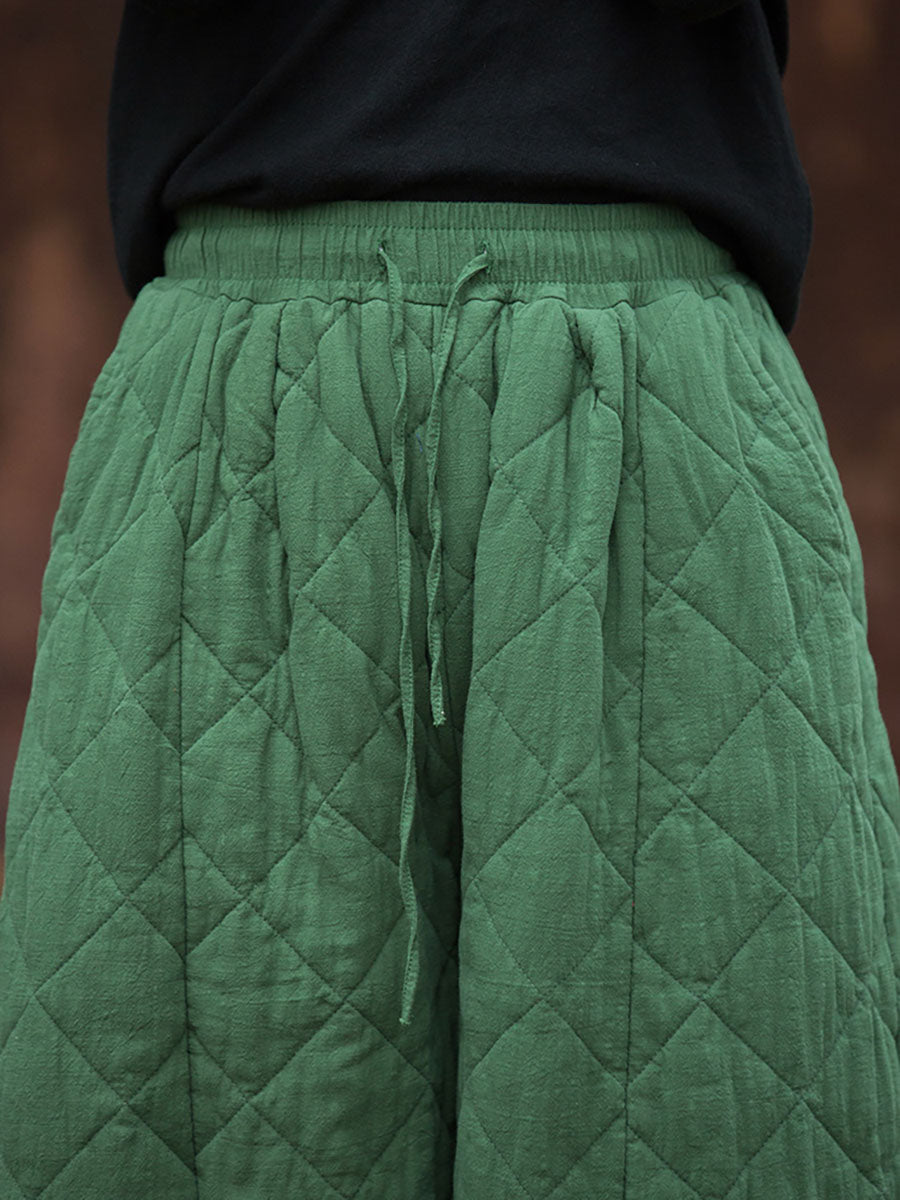 Women Winter Retro Solid Padded Cotton Harem Pants