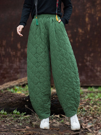 Women Winter Retro Solid Padded Cotton Harem Pants