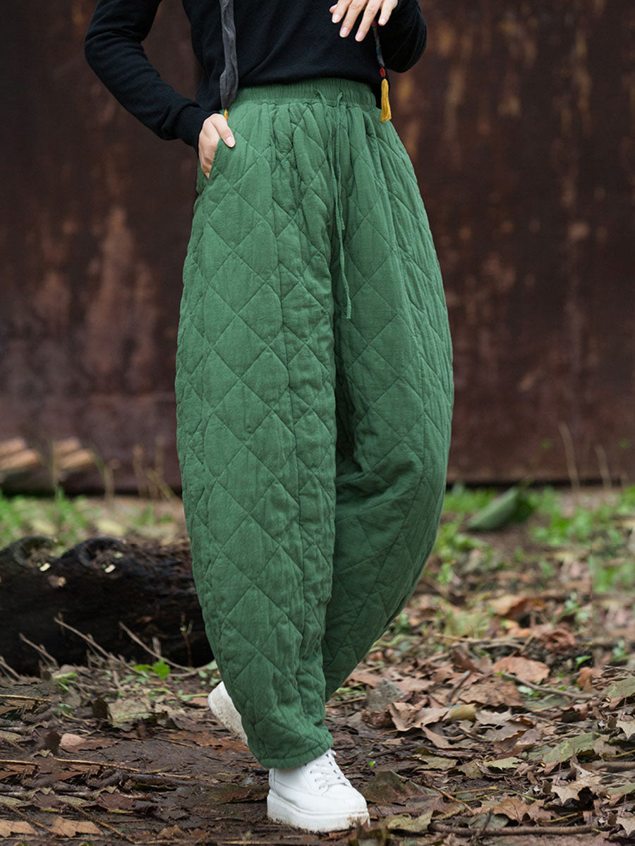 Women Winter Retro Solid Padded Cotton Harem Pants