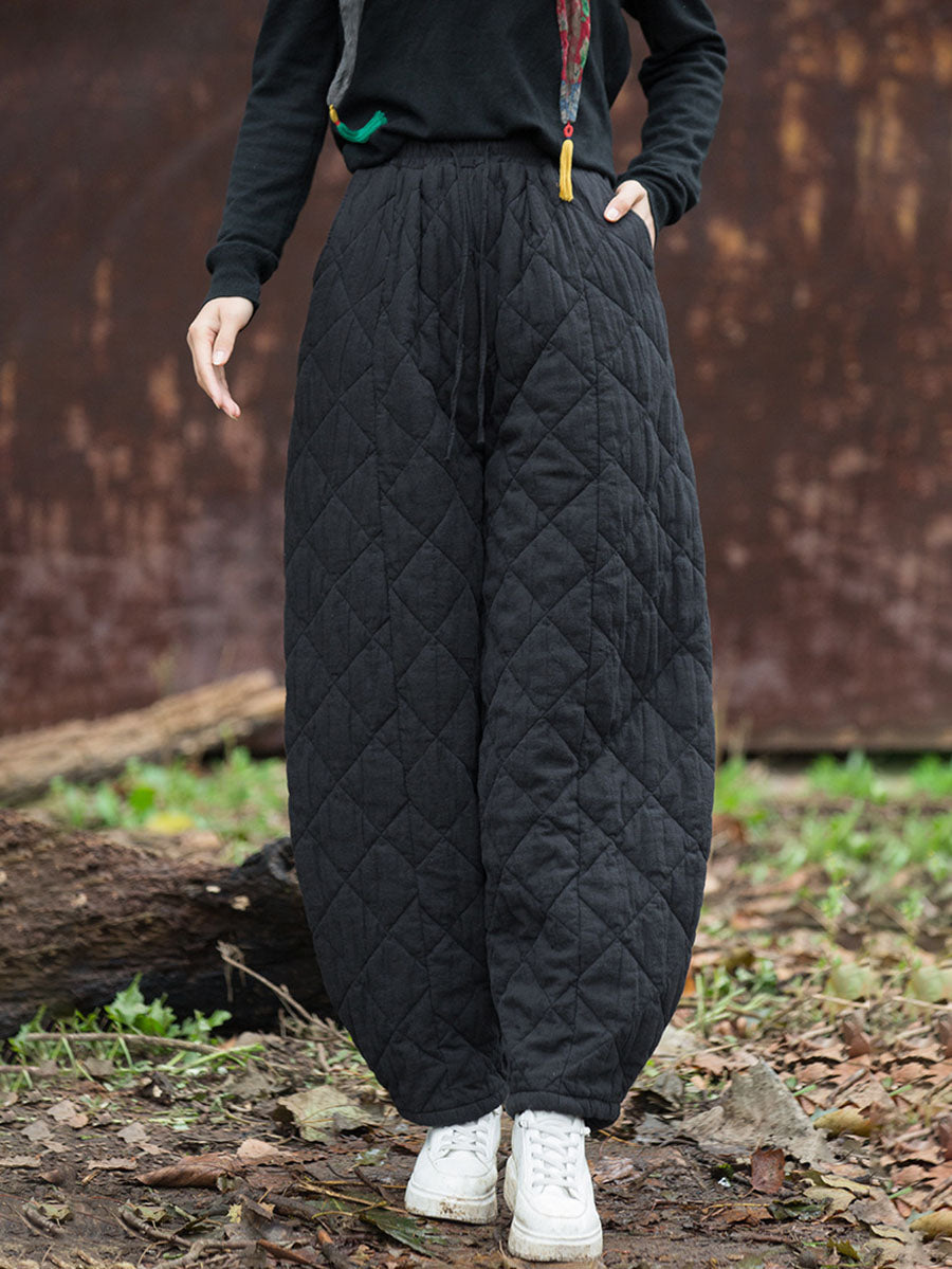 Women Winter Retro Solid Padded Cotton Harem Pants