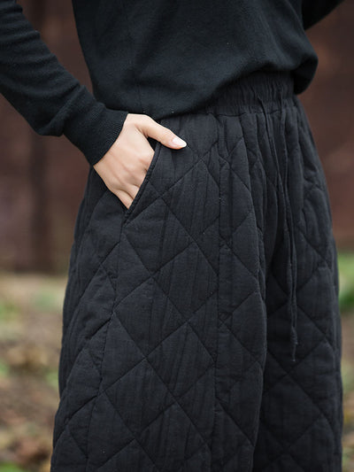 Women Winter Retro Solid Padded Cotton Harem Pants