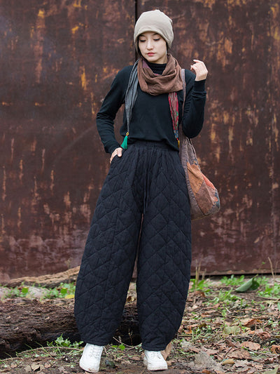 Women Winter Retro Solid Padded Cotton Harem Pants