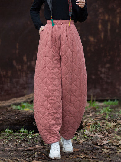 Women Winter Retro Solid Padded Cotton Harem Pants