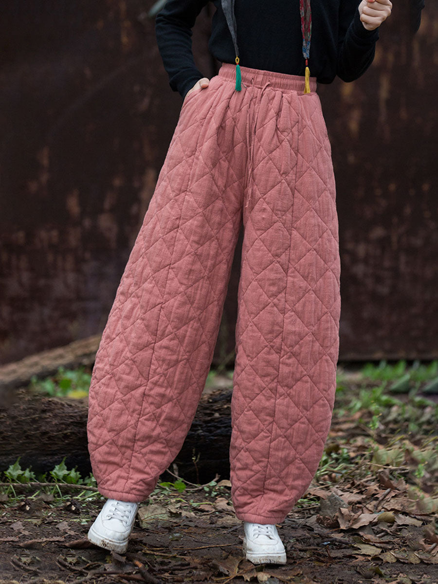 Women Winter Retro Solid Padded Cotton Harem Pants