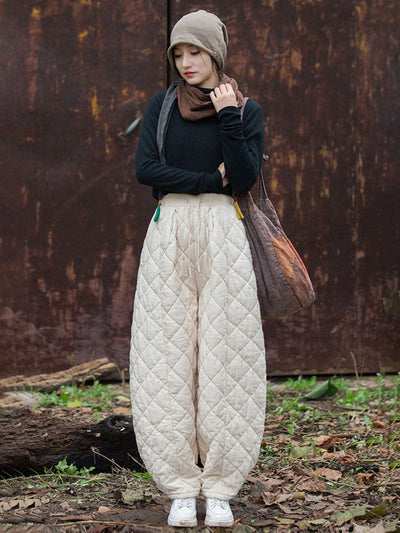 Women Winter Retro Solid Padded Cotton Harem Pants