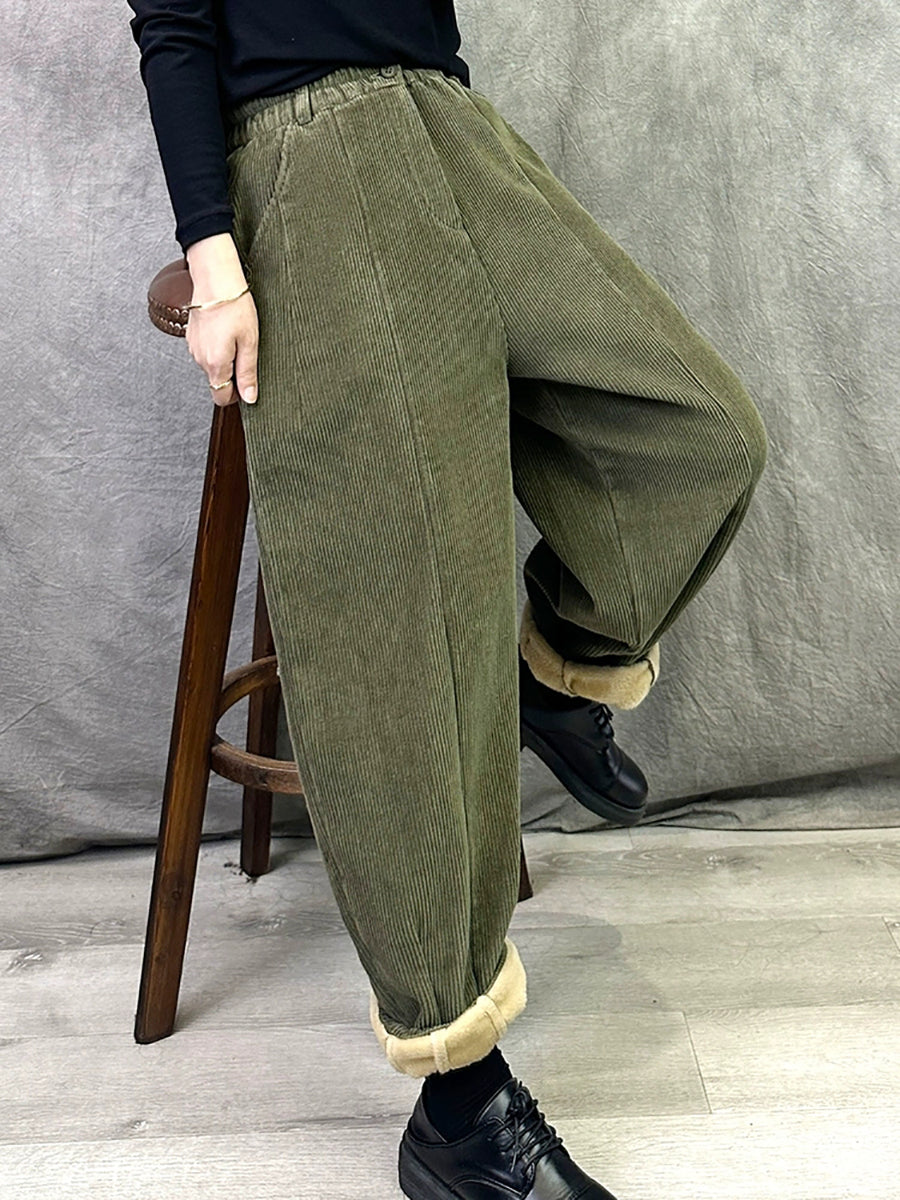 Women Winter Retro Croduroy Spliced Padded Harem Pants