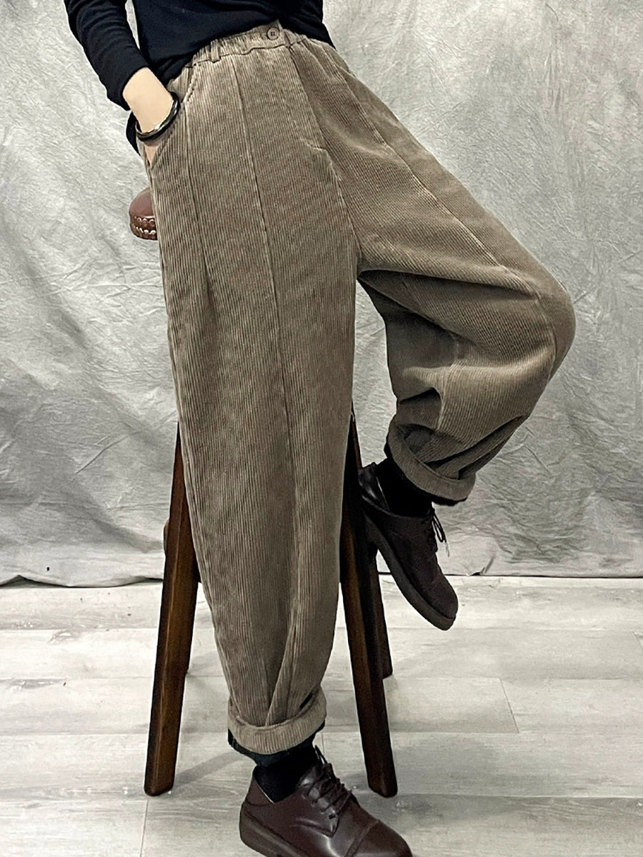 Women Winter Retro Croduroy Spliced Padded Harem Pants