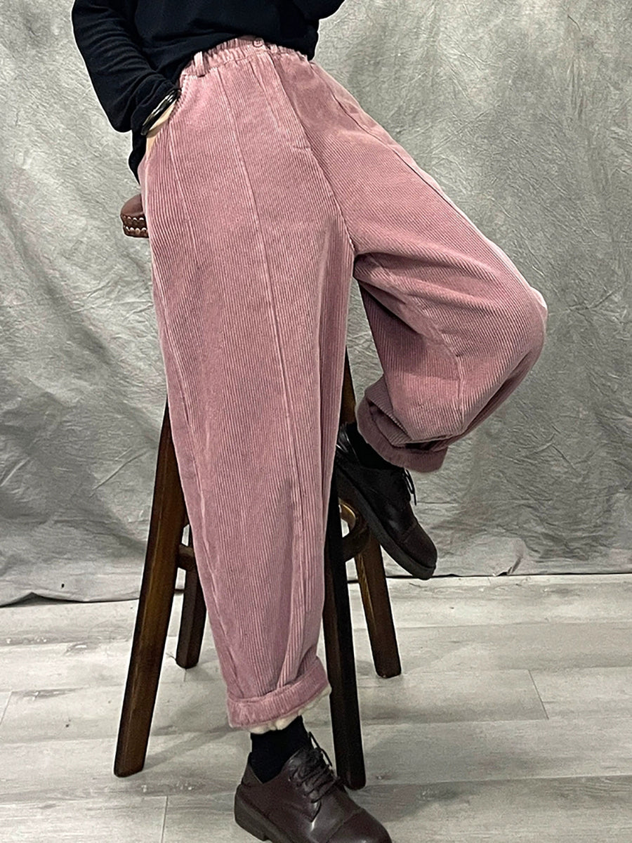 Women Winter Retro Croduroy Spliced Padded Harem Pants