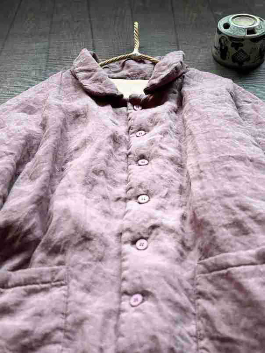 Women Vintage Autumn Solid Padded Coat