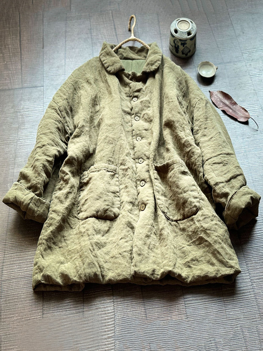 Women Vintage Autumn Solid Padded Coat