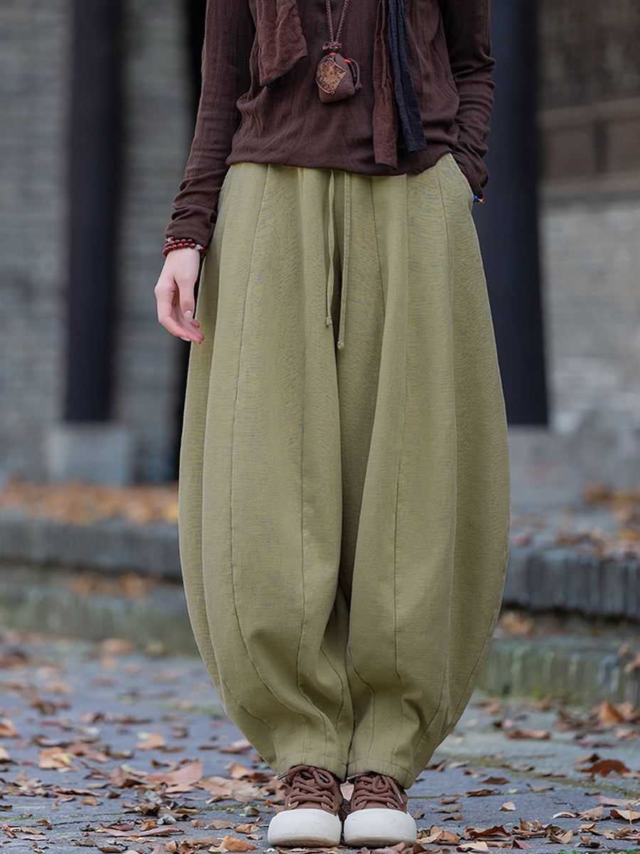 Women Winter Vintage Pure Color Harem Pants