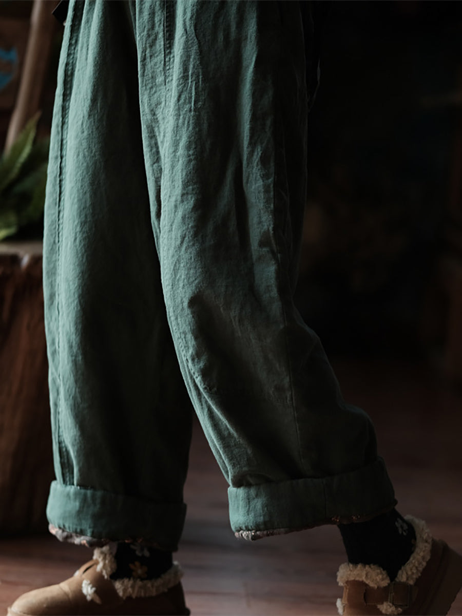 Women Winter Vintage Pure Color Straight Pants