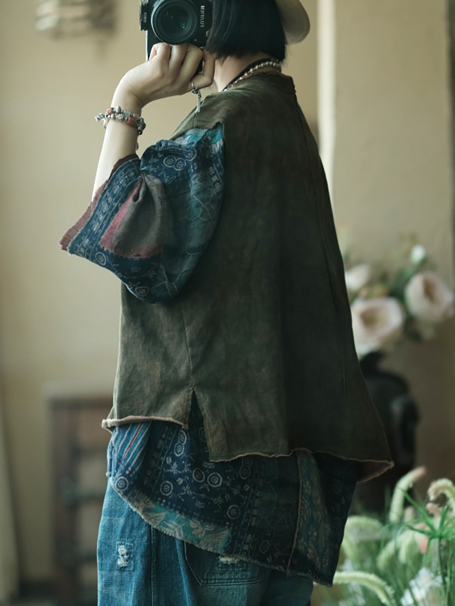 Women Spring Retro O-Neck Hemming Cotton Vest