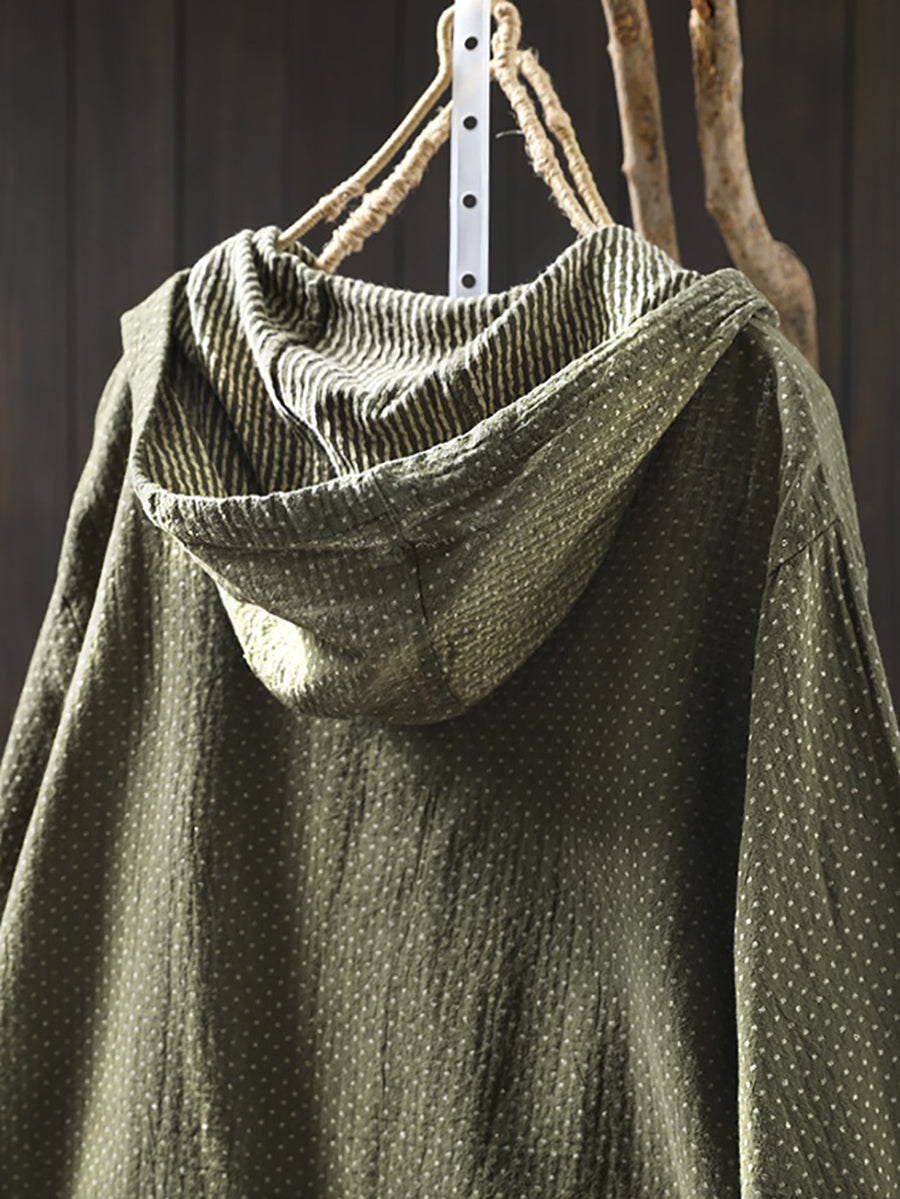 Plus Size Women Spring Artsy Dot Cotton Hooded Shirt