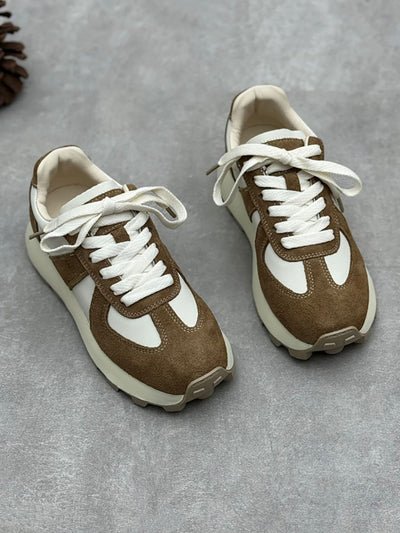 Women Spring Colorblock Leather Low Heel Sport Shoes