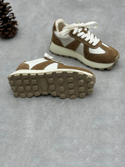 Women Spring Colorblock Leather Low Heel Sport Shoes