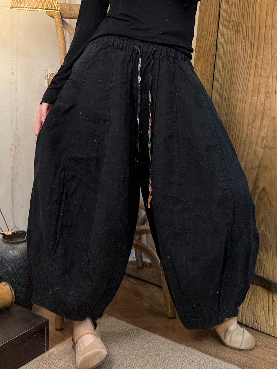 Plus Size Women Spring Pure Color Linen Harem Pants