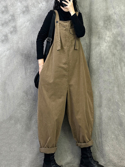 Plus Size Women Spring Casual Pure Color Loose Jumpsuits