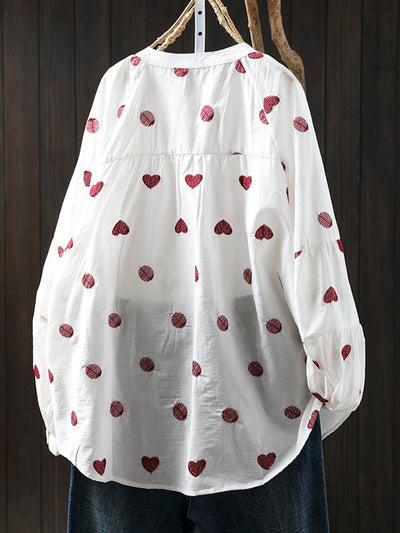 Women Artsy Heart Dot Embroidery Shirt