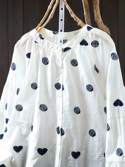 Women Artsy Heart Dot Embroidery Shirt