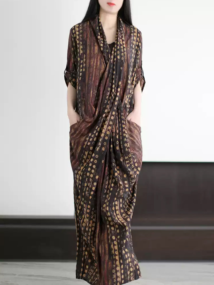 Women Spring Vintage Irregular Spliced Loose Dress