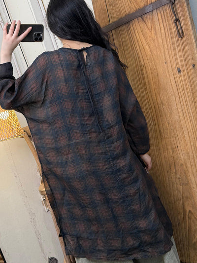 Plus Size Women Spring Artsy O-Neck Flower Ramie Shirt