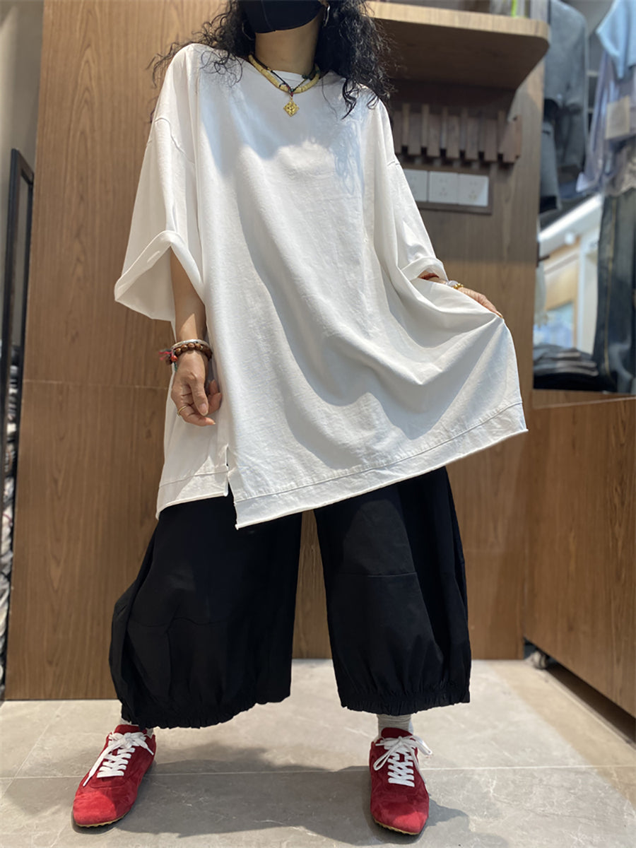 Plus Size Women Casual Pure Color O-Neck Loose Shirt