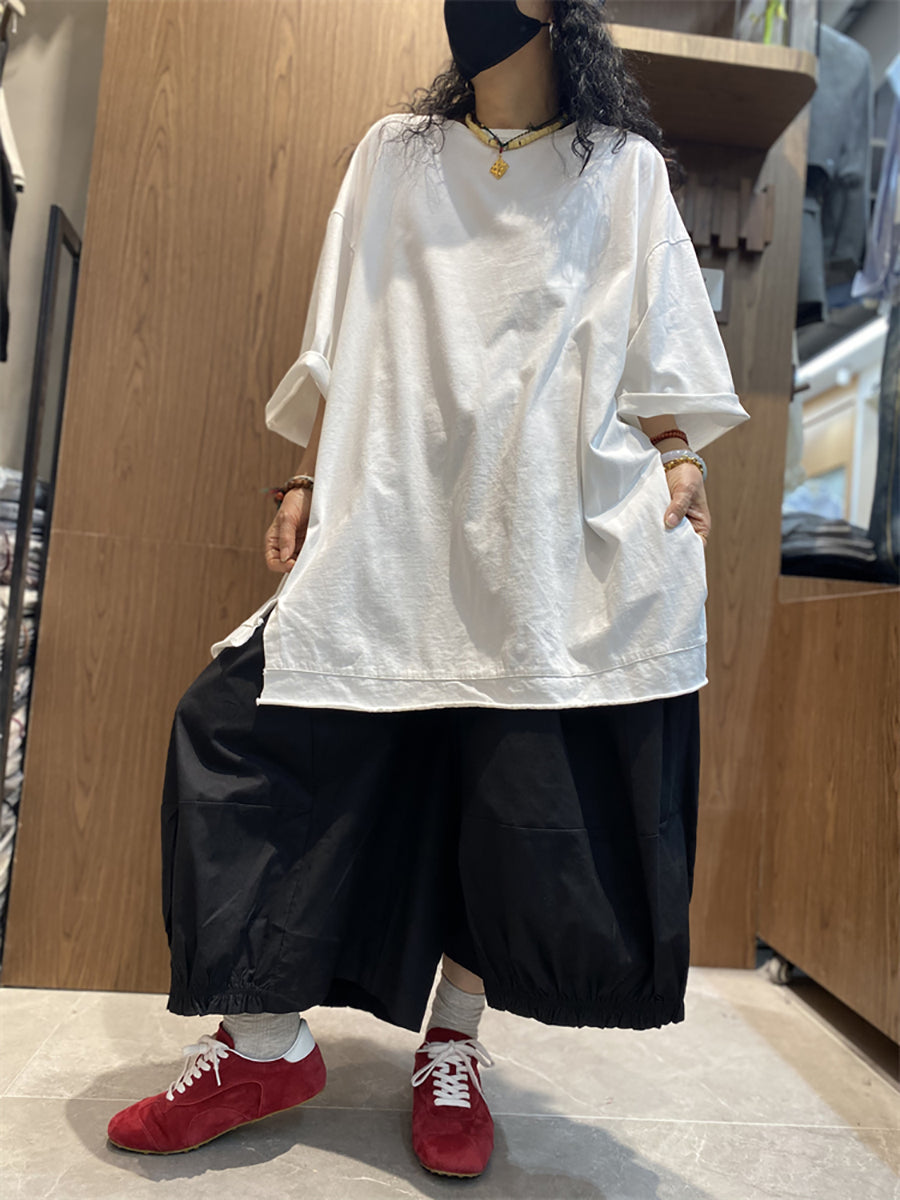 Plus Size Women Casual Pure Color O-Neck Loose Shirt