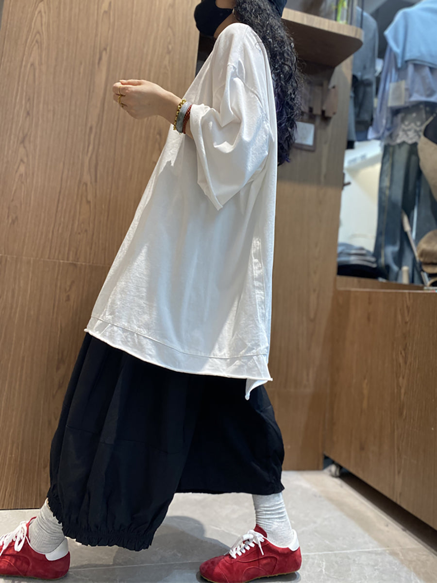 Plus Size Women Casual Pure Color O-Neck Loose Shirt