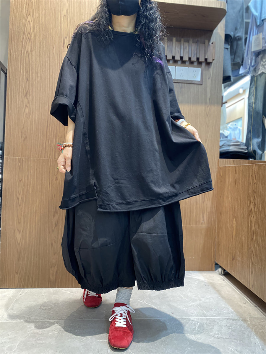 Plus Size Women Casual Pure Color O-Neck Loose Shirt