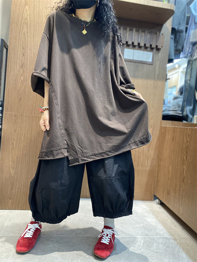 Plus Size Women Casual Pure Color O-Neck Loose Shirt