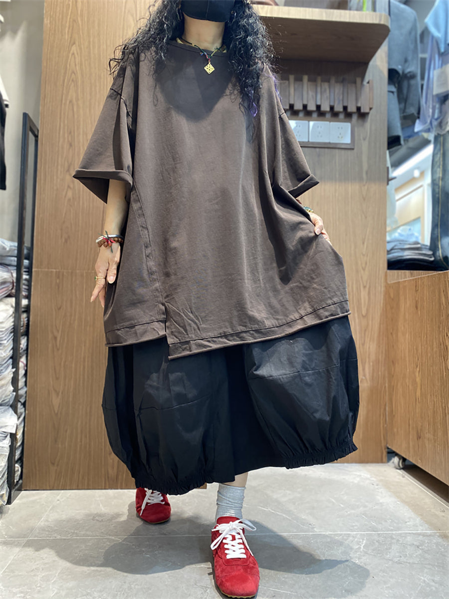 Plus Size Women Casual Pure Color O-Neck Loose Shirt