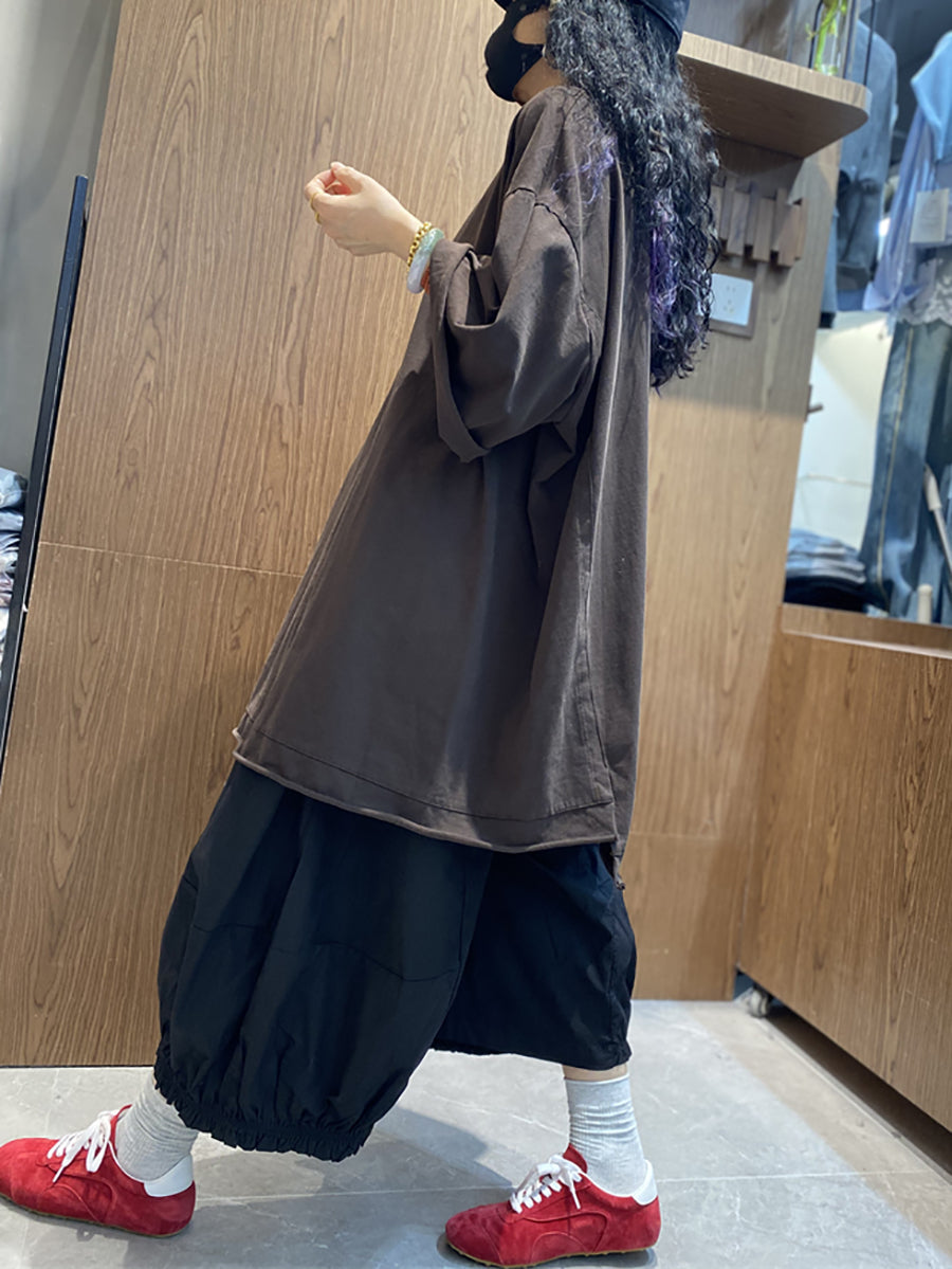 Plus Size Women Casual Pure Color O-Neck Loose Shirt