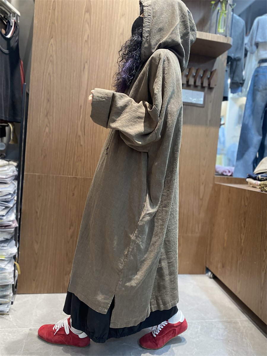 Plus Size Women Spring Casual Pure Color Loose Hooded Dress