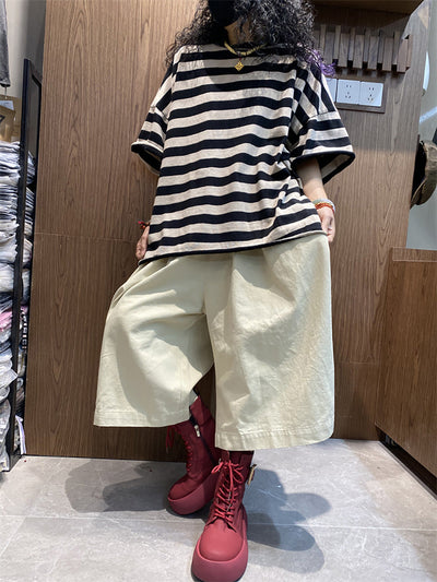 Plus size Women Summer Stripe Colorblock O-Neck Shirt