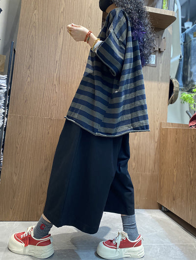 Plus size Women Summer Stripe Colorblock O-Neck Shirt