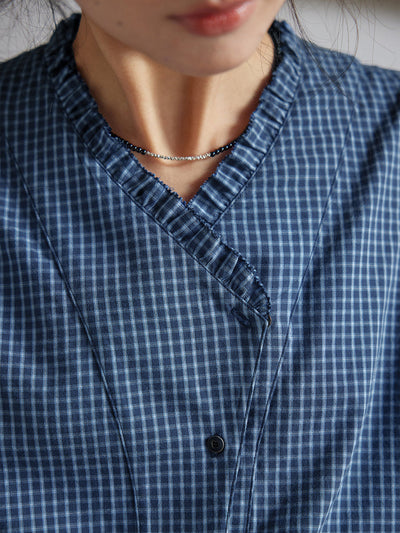 Plus Size Women Spring Plaid V-Neck 100%Cotton Shirt