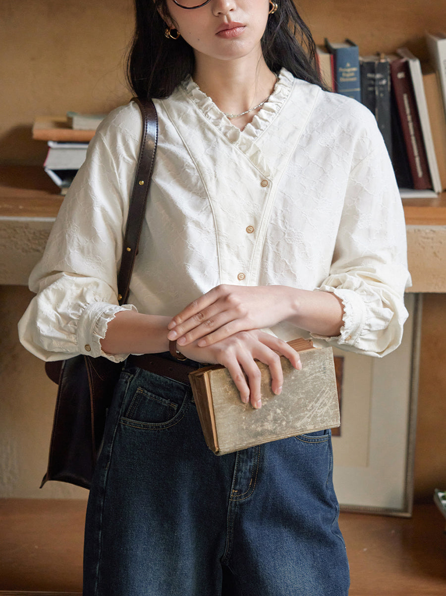 Plus Size Women Spring Plaid V-Neck 100%Cotton Shirt