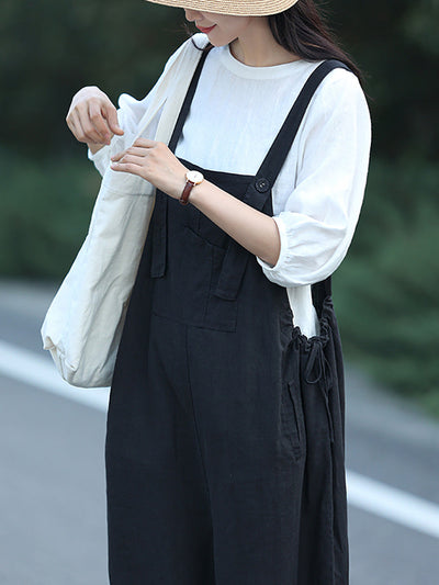 Plus Size Women Summer Casual Pure Color Loose Jumpsuits