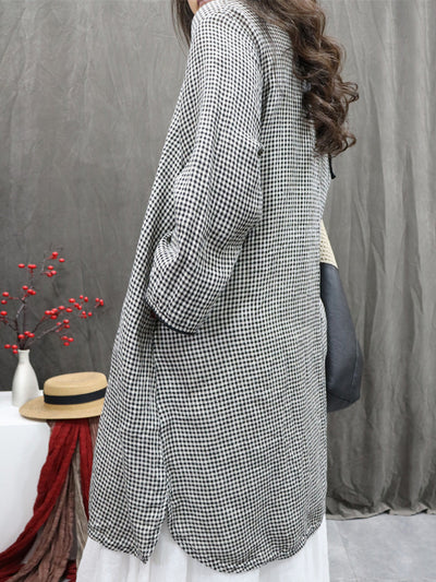 Plus Size Women Vintage Plaid O-Neck Long Shirt