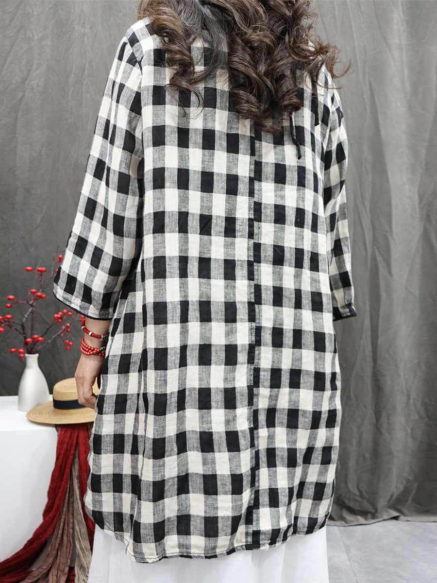 Plus Size Women Vintage Plaid O-Neck Long Shirt