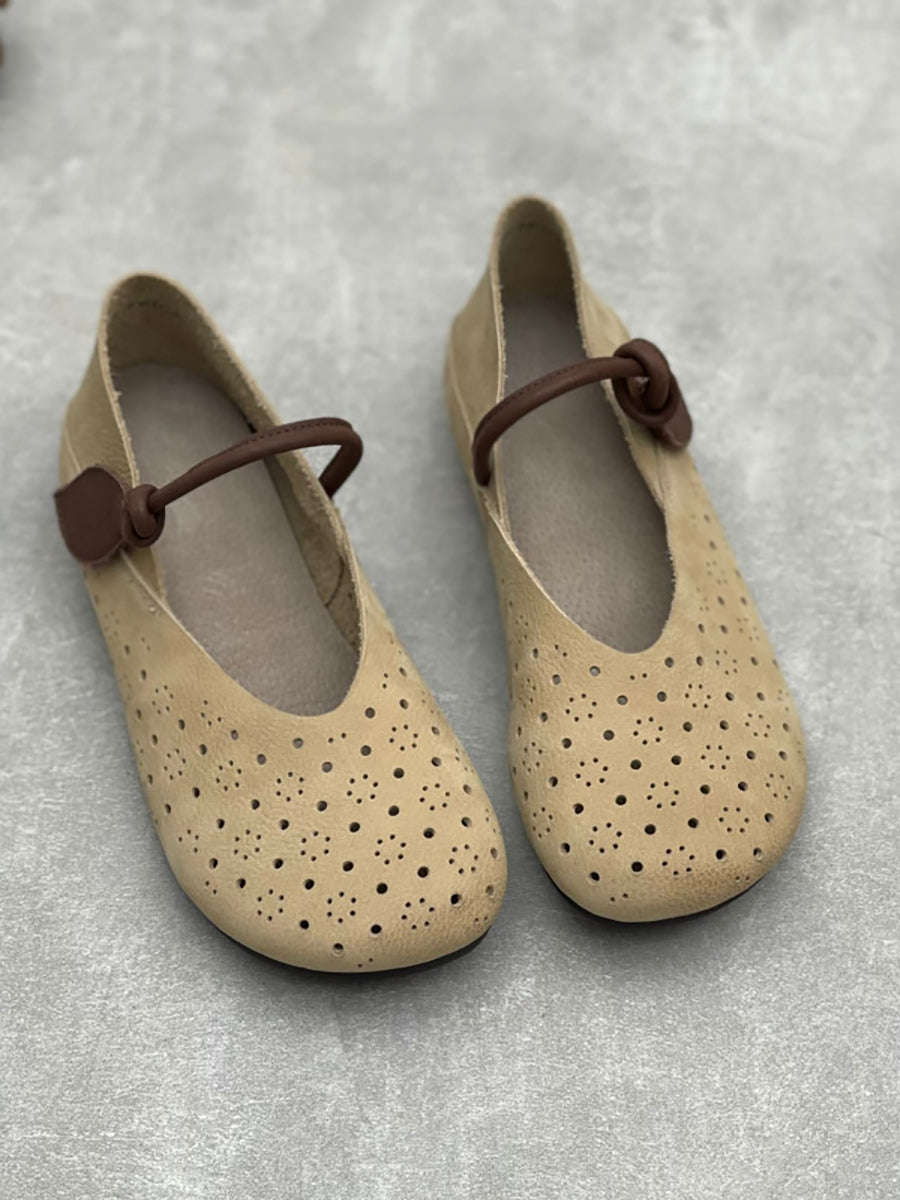 Women Artsy Leather Hollow Out Low Heel Shoes