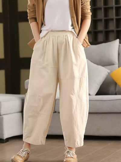 Plus Size Women Spring Casual Pure Color 100%Cotton Harem Pants