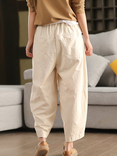 Plus Size Women Spring Casual Pure Color 100%Cotton Harem Pants